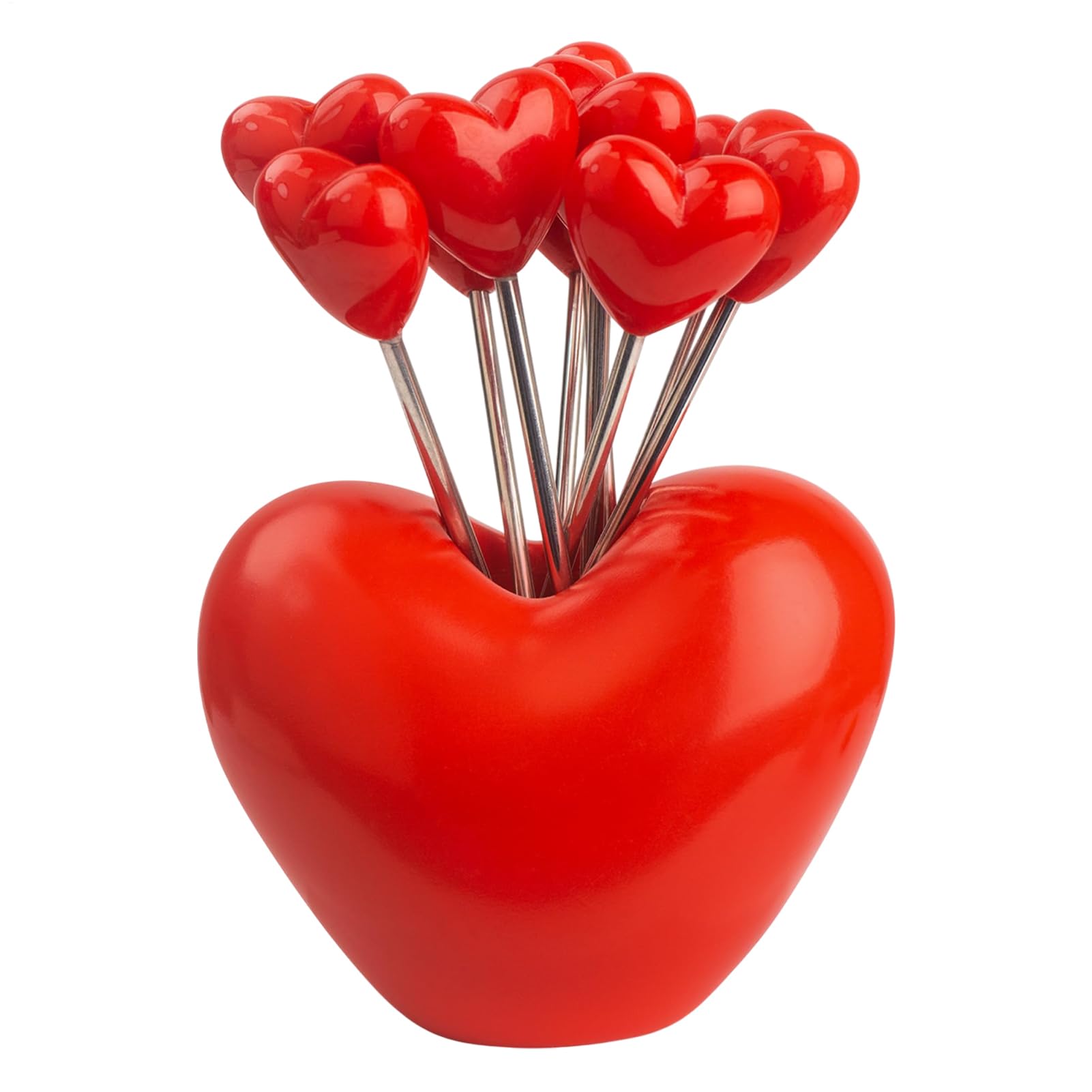 Food Picks for Children, Children's Food Picks, Decorative Cocktail Picks with Holder, Set of 10, Heart Shape Design, Reusable Metal Sticks for Fruit, Dessert, Cocktail, Appetizers - Portable Clean