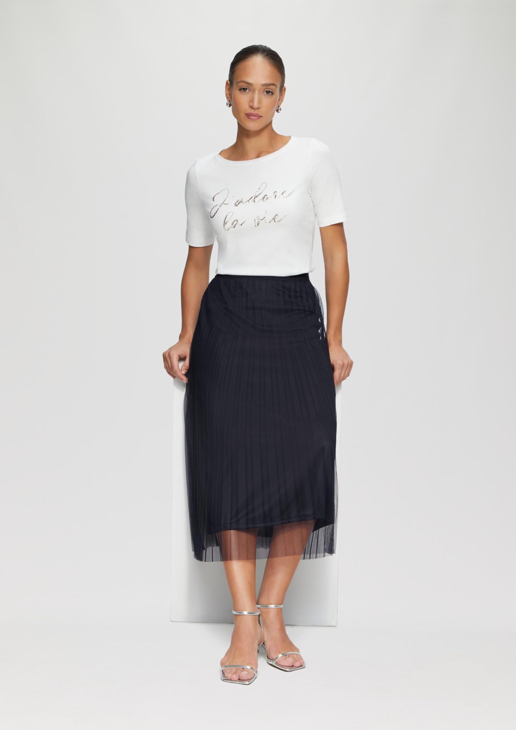 s.Oliver Eleganter Midirock aus plissiertem Mesh