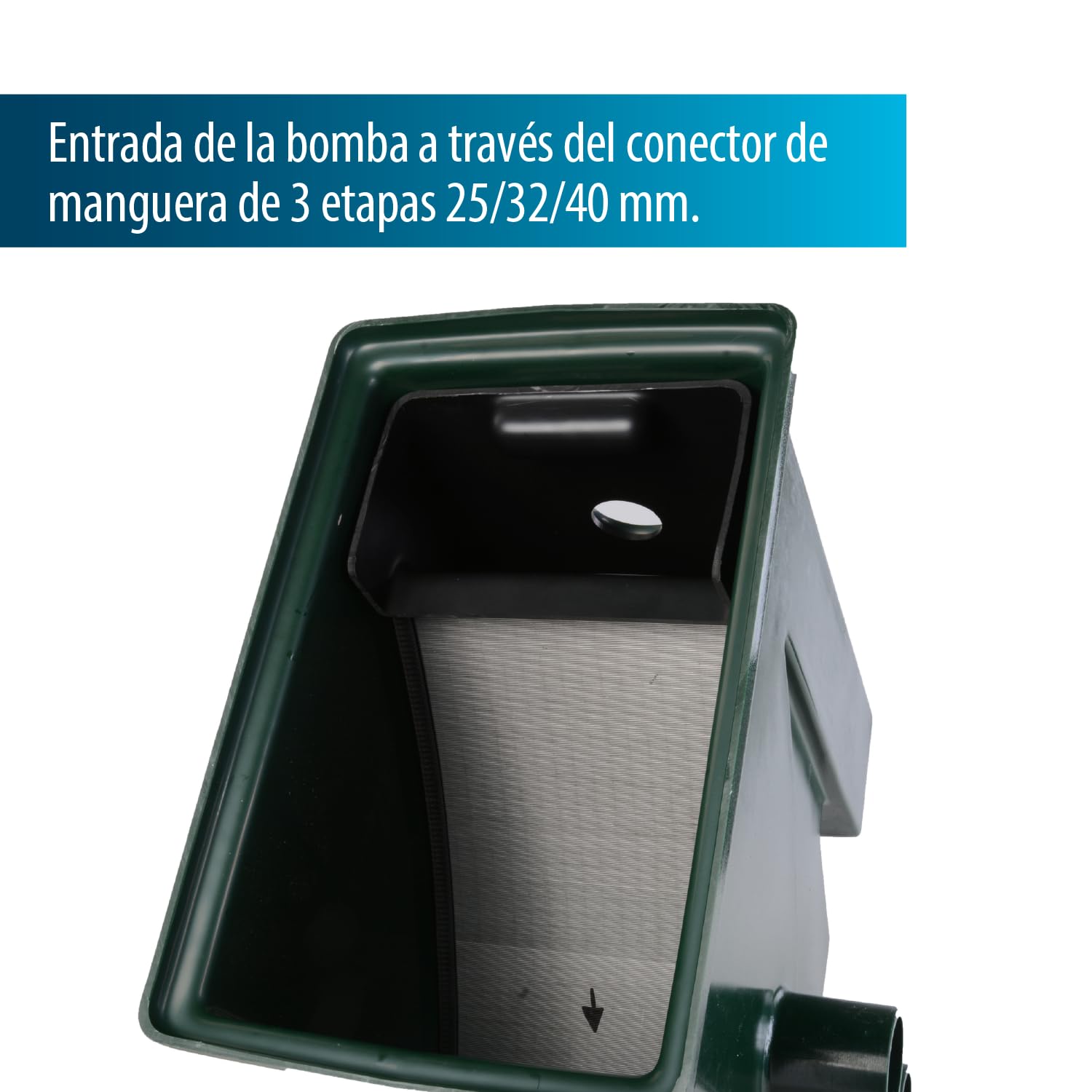 AquaForte CompactSieve, 49x32x55cm, Siebelement 40x24cm und Durchlass 300 Micron, Max. Leistung 15m³/Stunde, Pumpeneingang 3 Hähne 25/32/40mm Schlauchanschluss, Ab- und Überlaufschutz 75mm
