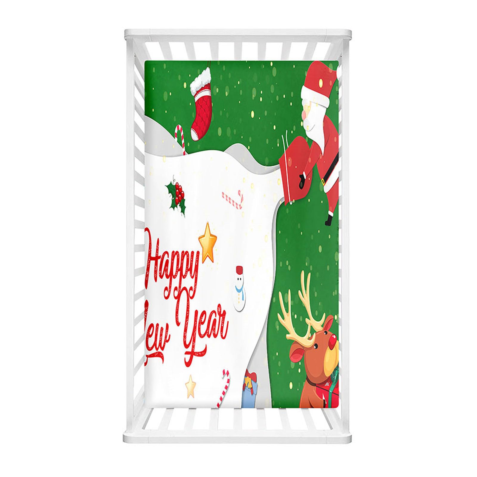 Odot Cot Bed Fitted Sheets, Merry Christmas Moses Basket Fitted Sheet Microfibre Crib Fitted Sheets Soft Baby Bed Sheets Bassinet Sheets Cot Bed Mattress Protector (Happy New Year,70x140cm)