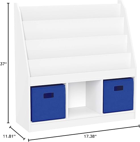 Miniatura 8 de RiverRidge Estantería para libros infantiles con tres compartimientos y 2 contenedores azules Papeleras blancas/azules,Contenedores