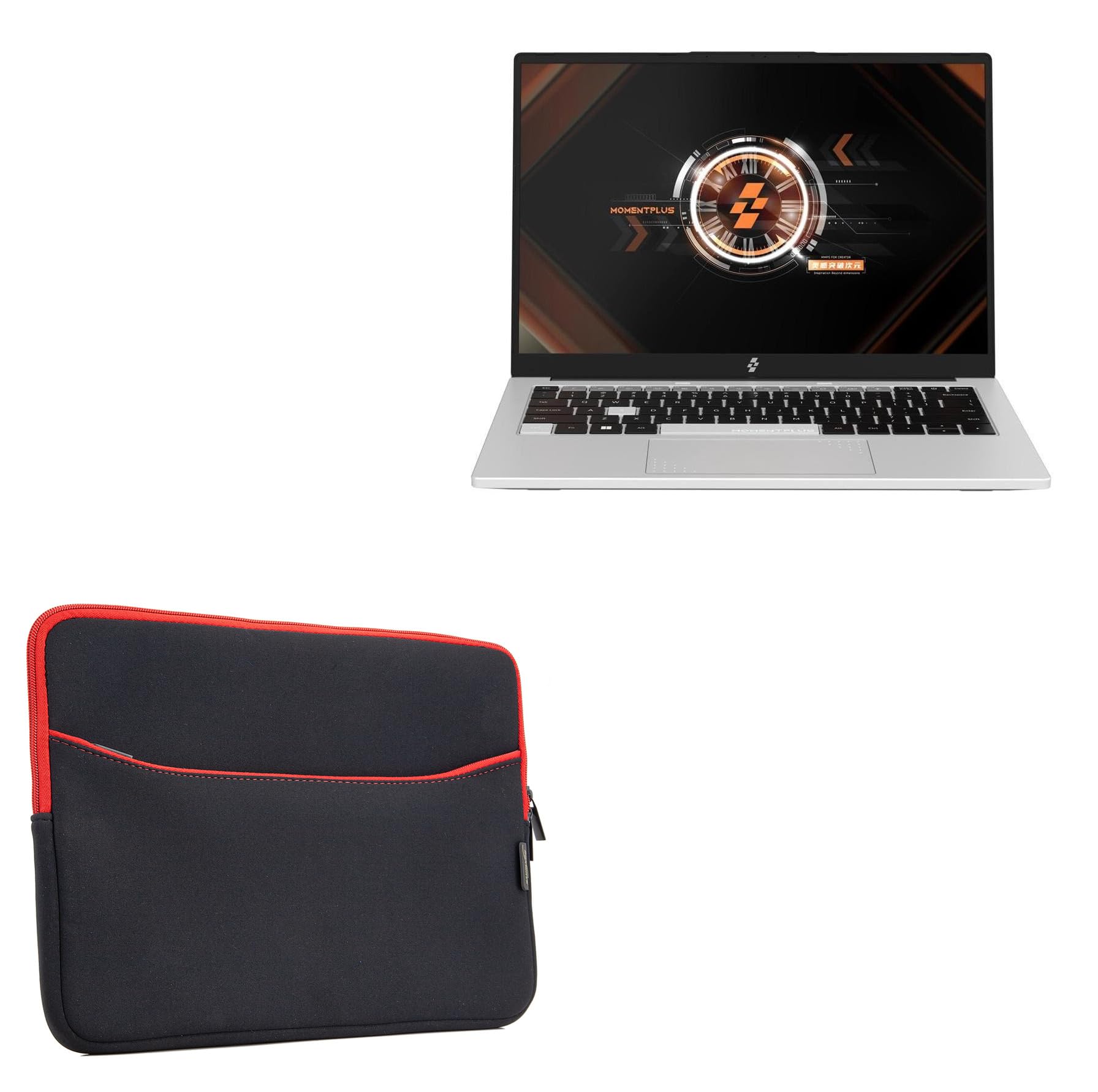 BoxWave Case Compatible with ATOPNUC Momentplus M2 (14 in) - SoftSuit with Pocket, Soft Pouch Neoprene Cover Sleeve Zipper Pocket - Jet Black with Red Trim