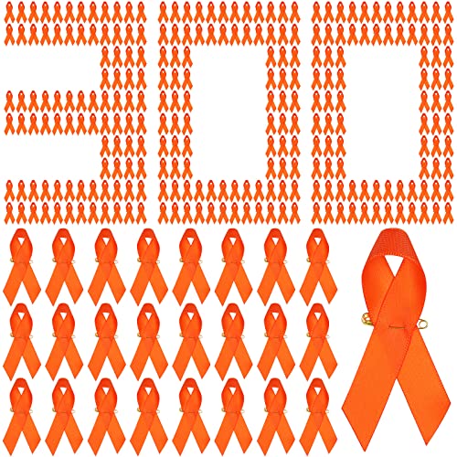 Image of 300 Pieces Orange Ribbon Satin Awareness Pins Leukemia Lymphoma Cerebral Cancer Awareness Pins Orange Brooch with Safety Brooch(300 Pieces)