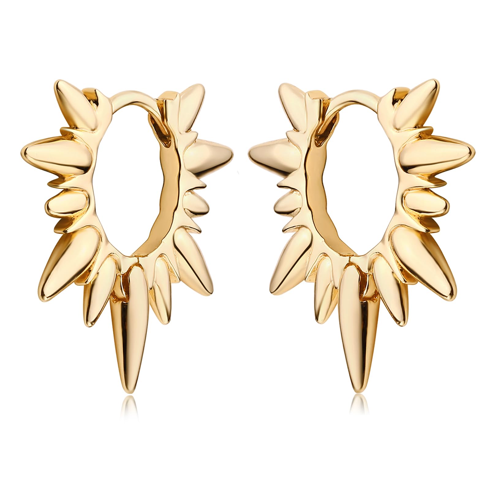MEVECCO Dainty Gold Hoop Earrings for Women 18K Gold Plated Spike Huggie Hoop Earrings Geometry Handmade Minimalist Hypoallergenic Hoop Earrings for