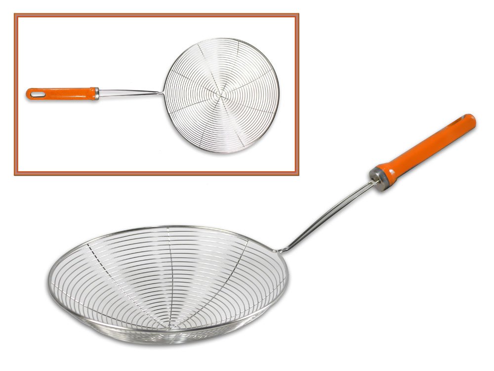 Cucchiaio da Cucina in Acciaio Inox, Mestolo Filtrante, Schiumarola con Anello, Schiumarola Professionale, Mestolo per Schiumarola, Mestolo da Cucina con Manico, per Drenare e Friggere(Verde