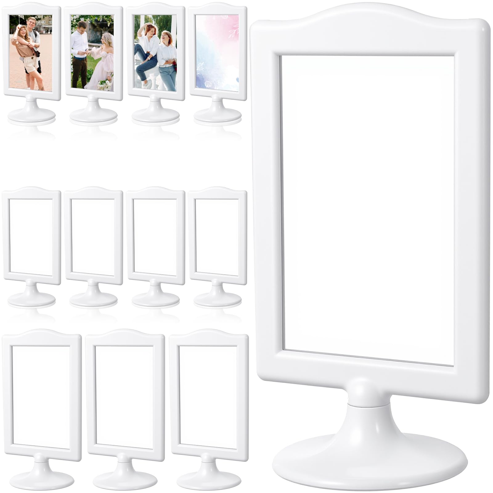 12 marcos de fotos de pie de doble cara, marco de fotos de pedestal de plástico de 4 x 6 pulgadas con base, soporte de exhibición de mesa para menú de boda, número de mesa