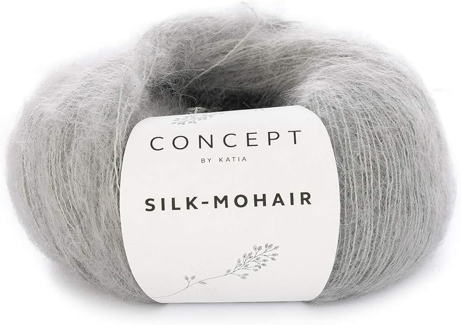 Katia Silk Mohair Yarn, Pearl Light Grey, 70% Mohair Superkid - 30% Silk, 25 grs. / ¾ oz. 200 MTS. / 219 yds.