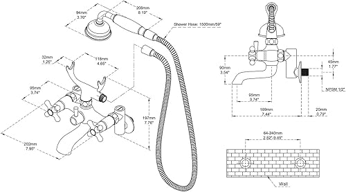 Miniatura 2 de Clawfoot - Grifo de bañera de montaje en pared, bronce aceitado, grifos de bañera de latón vintage con ducha de mano en forma de teléfono