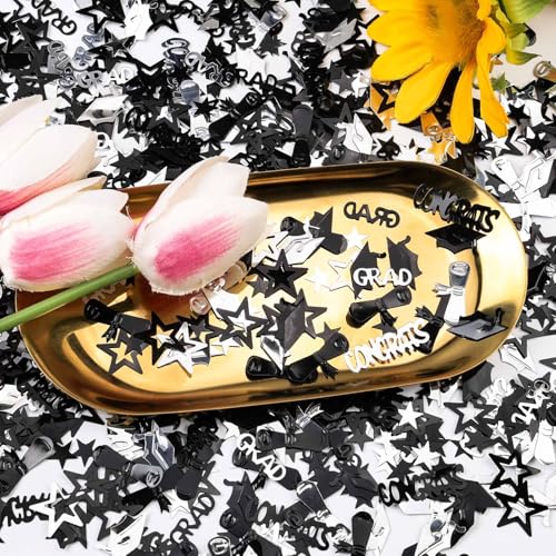 Image of Silver and Black Graduation Confetti 2026, 1000 Pcs Congrats Grad Confetti Class of 2026 Party Table Centerpiece for 2026 Graduation Party Decorations
