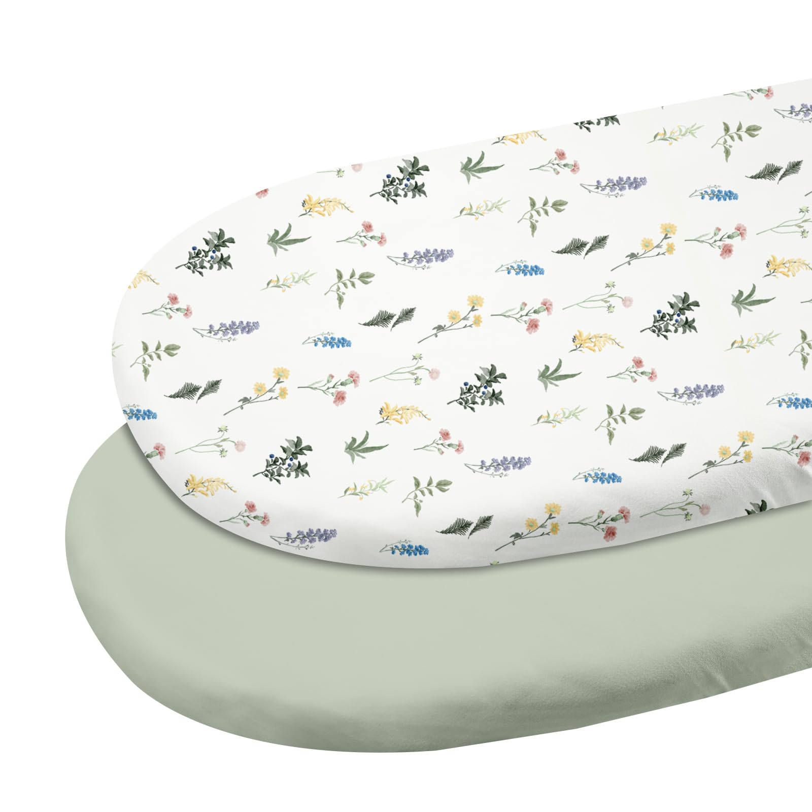 Gllquen Baby Bassinet Sheets 2 Pack, 100% Organic Cotton Bassinet Fitted Sheets for Girls Boys, Soft & Breathable Unisex Baby Mattress Sheet for Standard Bassinets 33"x17"(Green)