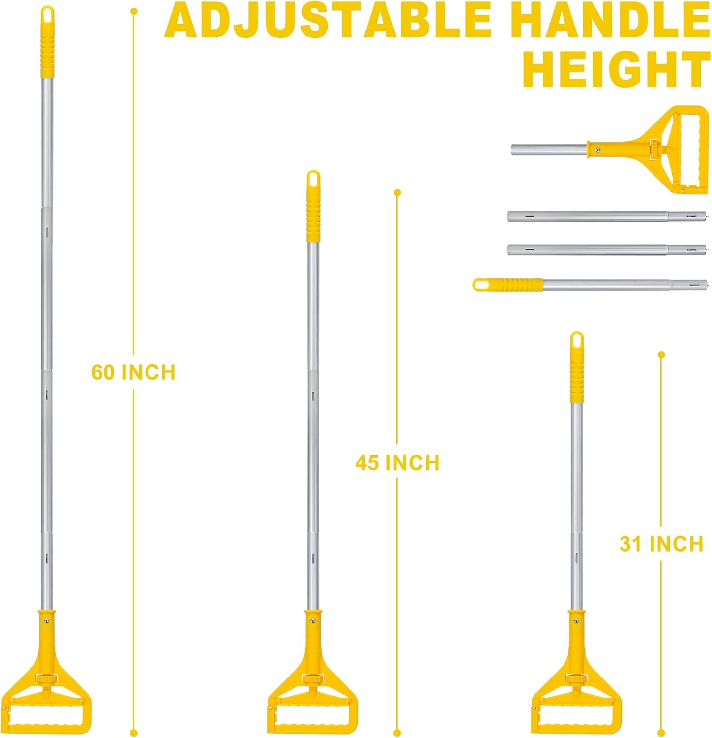 KeFanta 2 Pack Commercial Mop Handle Heavy Duty,60 Inch Aluminum Side Gate Mop Stick,Industrial Wet Mops Head Replacement Holder for Floor Cleaning,Yellow