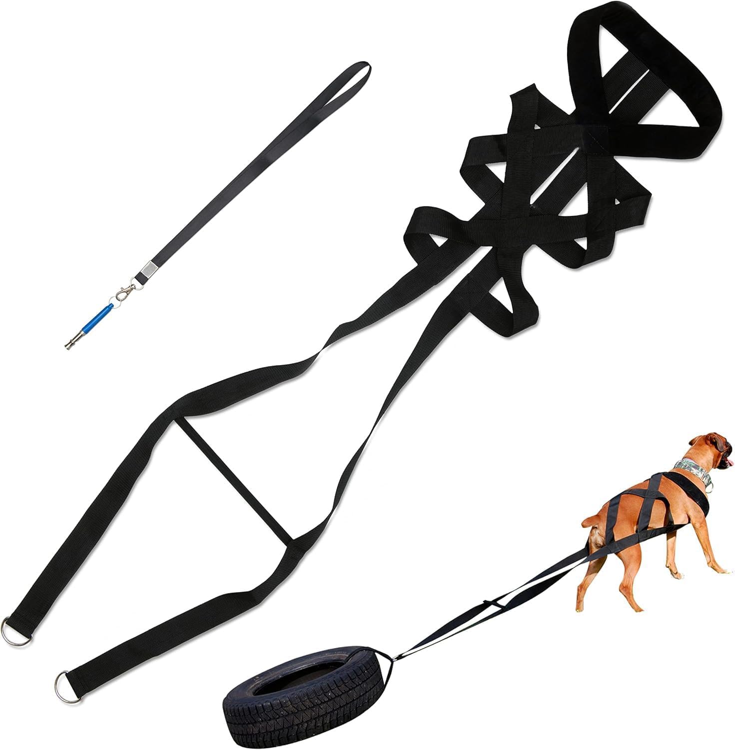 IRSTBL Harnais de traction de poids pour chien avec sifflet à ultrasons - Harnais très résistant en X pour canicross, traîneau et entraînement musculaire - Idéal pour les chiens de travail