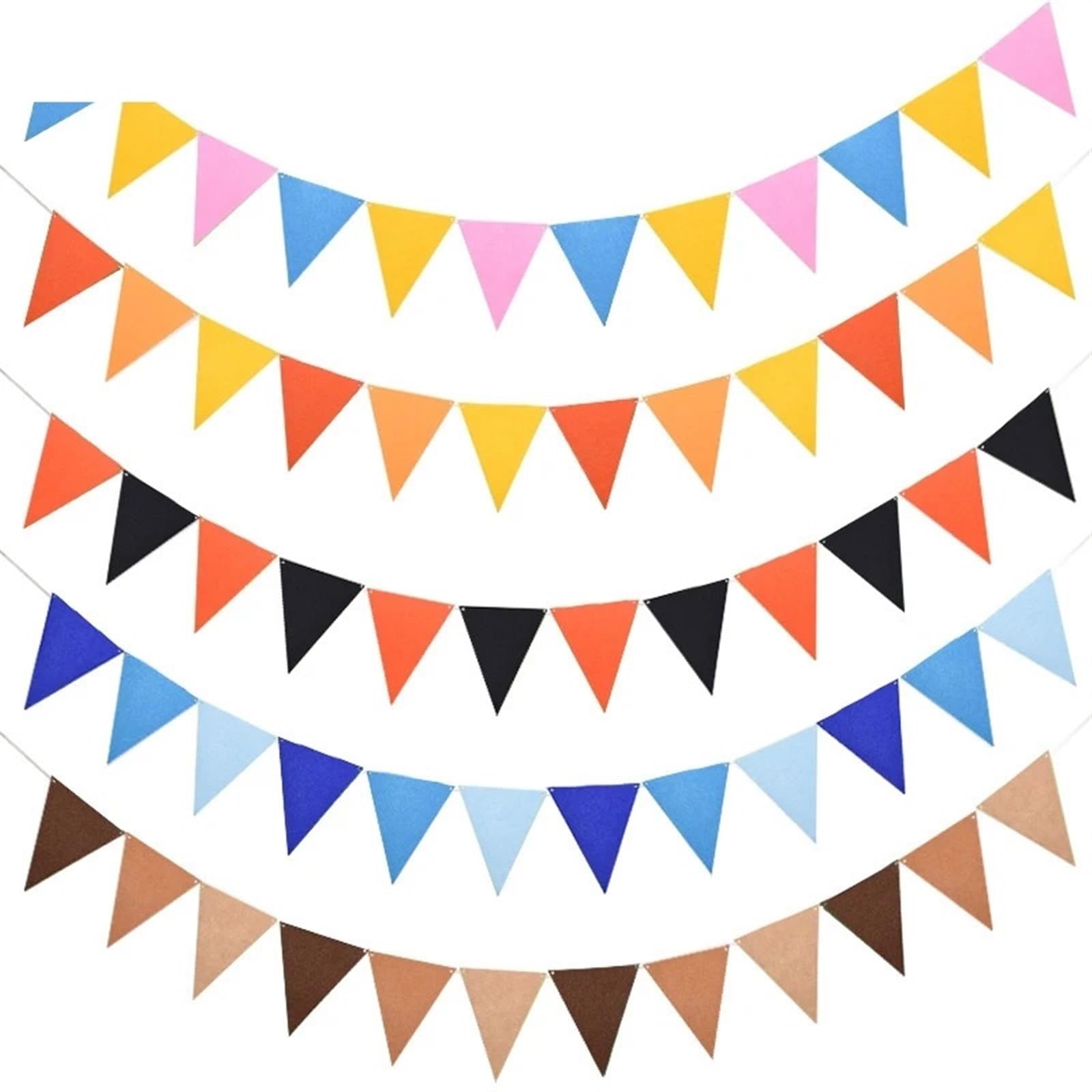 Wywieszanie flag na zewnątrz, Zestaw 12 trznadel trójkątnych wielokolorowych 2,5 m 13 x 17 cm Urodzinowa dekoracja weselna