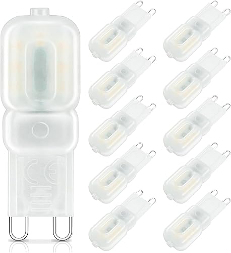 Bombilla LED G9, equivalente a 3 W a lámpara halógena de 30 W, 260 LM, luz blanca diurna de 6000 K, base G9, ángulo de haz de 360 grados, regulable,