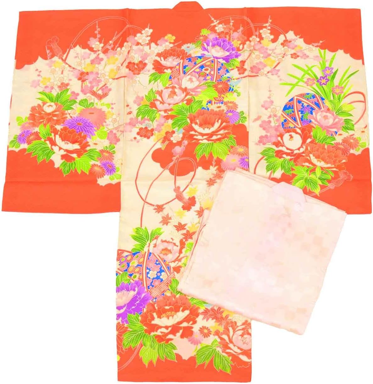 [着物ひととき] 中古着物 長襦袢 女の子 正絹 白 身丈98cm 裄丈47cm お宮参り 産着 一つ身 仕立て上がり 色系 まり