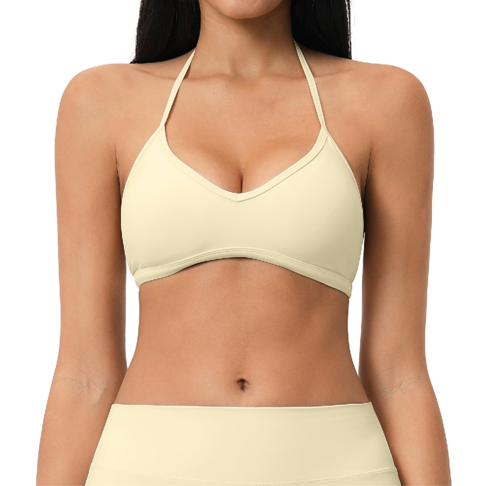 CHENSHI Sujetador Deportivo Mujer Mujeres Halter Yoga Tank Top Verano Respirable Fitness Deportes Ropa Interior A Prueba De Choques Entrenamiento Seca-Creamy White-m
