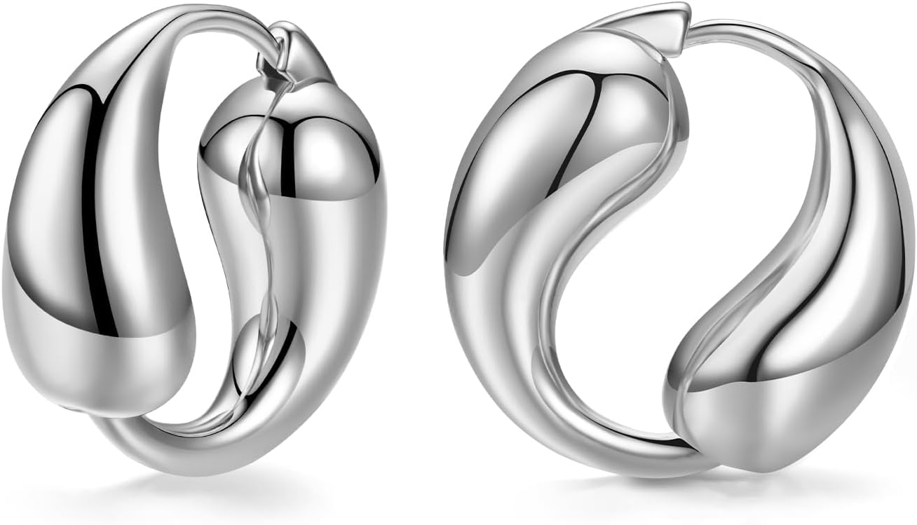 Azonee Silver Hoop Earrings for Women Earring Dupes Teardrop Huggie Hoops Earrings for Women Trendy 18K Gold Plated Fashion Jewelry for Women Girls