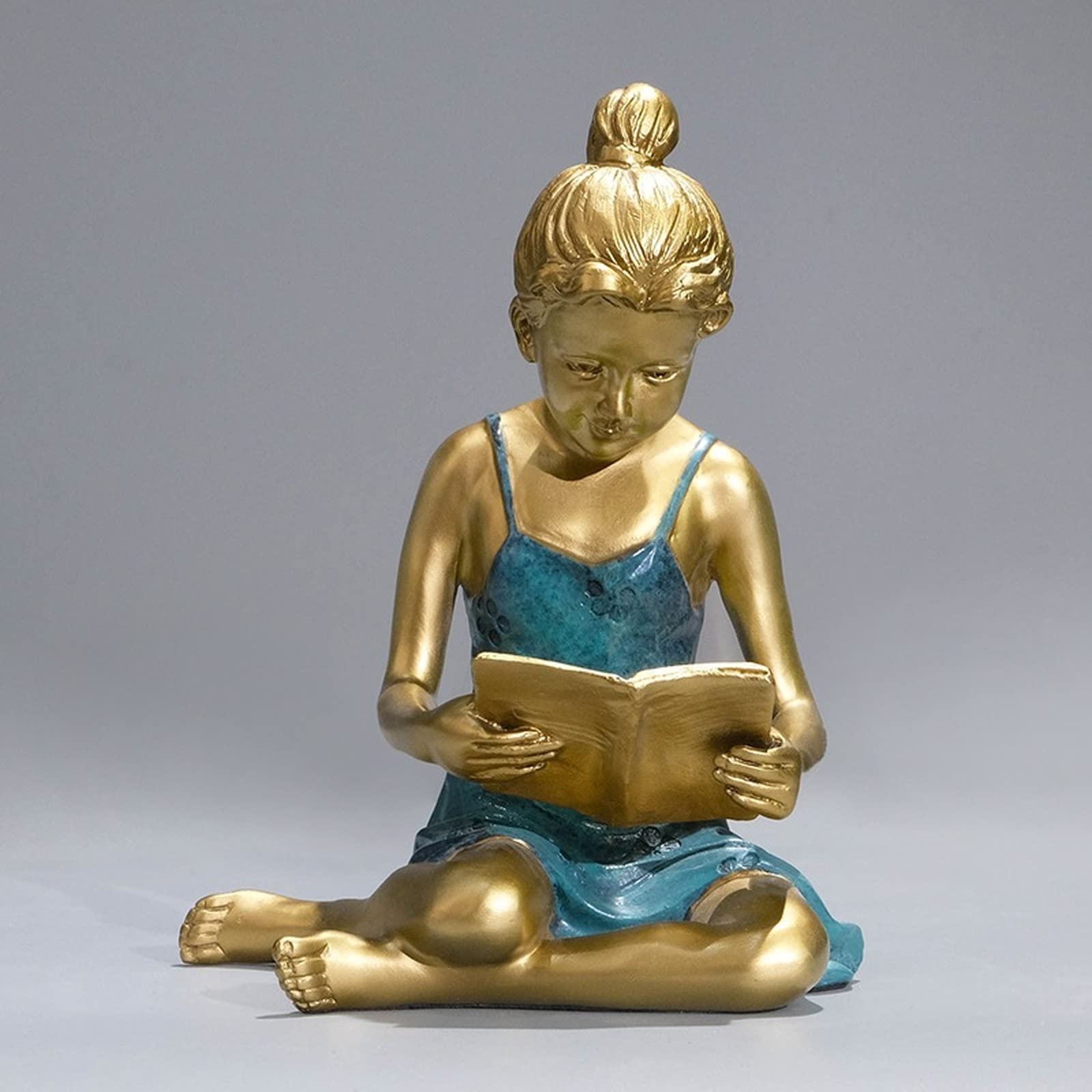 Statuetta in ottone a forma di libro di lettura per ragazzi e ragazze, decorazione per scrivania, decorazione per la casa in rame, decorazione per la camera dei bambini, regalo di compleanno