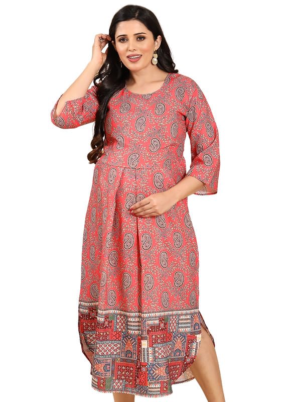 Image of RITIJYA Zipless Feeding Kurtis & Dresses for Women | Zipless Maternity Wear Gown Pregnancy Dress for Nursing Mothers | Viscose Rayon | Stylish & Comfortable | S to 4XL | Washable & Durable