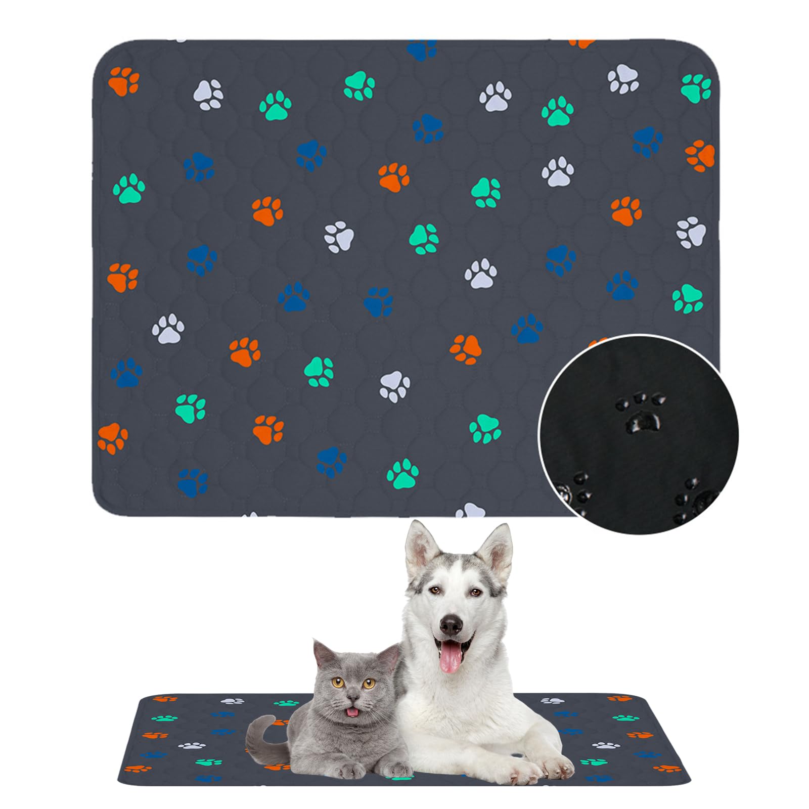 Washable Pee Pads for Dogs Reusable Dog Training Pads Non-Slip Puppy Pads Ultra-Absorbent and Leak-Proof Pee Pads for Dogs, Cats, Rabbits (Grey, M)