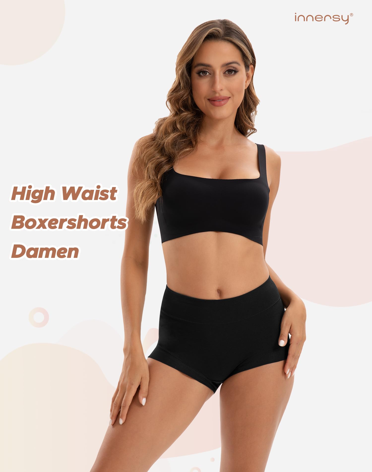 INNERSY Mutande Boxer Donna Cotone Vita Alta Culotte Pantaloncini Elasticizzato Intimo Pacco da 4