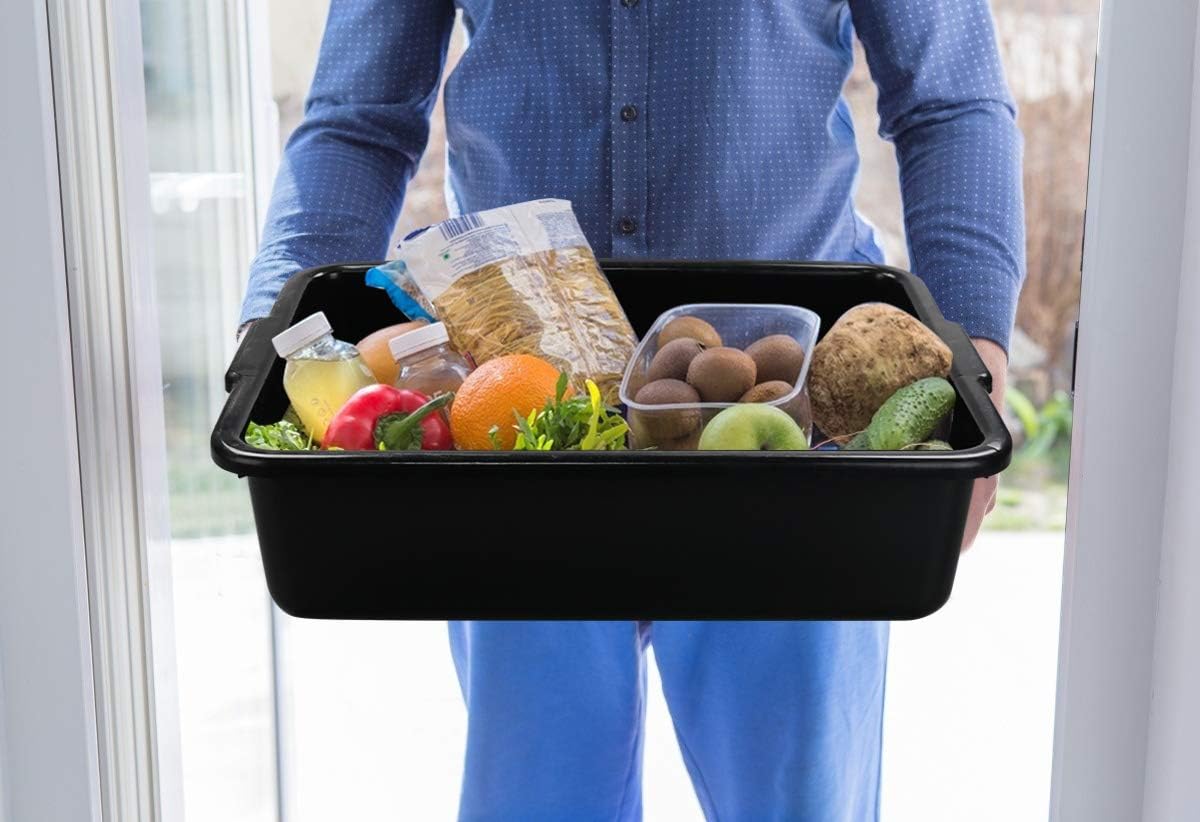 Morcte 4-Pack Plastic Large Commercial Bus Box, 32 L Black Bus Tubs