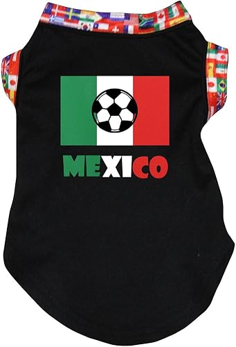 Petitebella Camiseta para perro cachorro con la bandera de México de fútbol (talla M, negro)