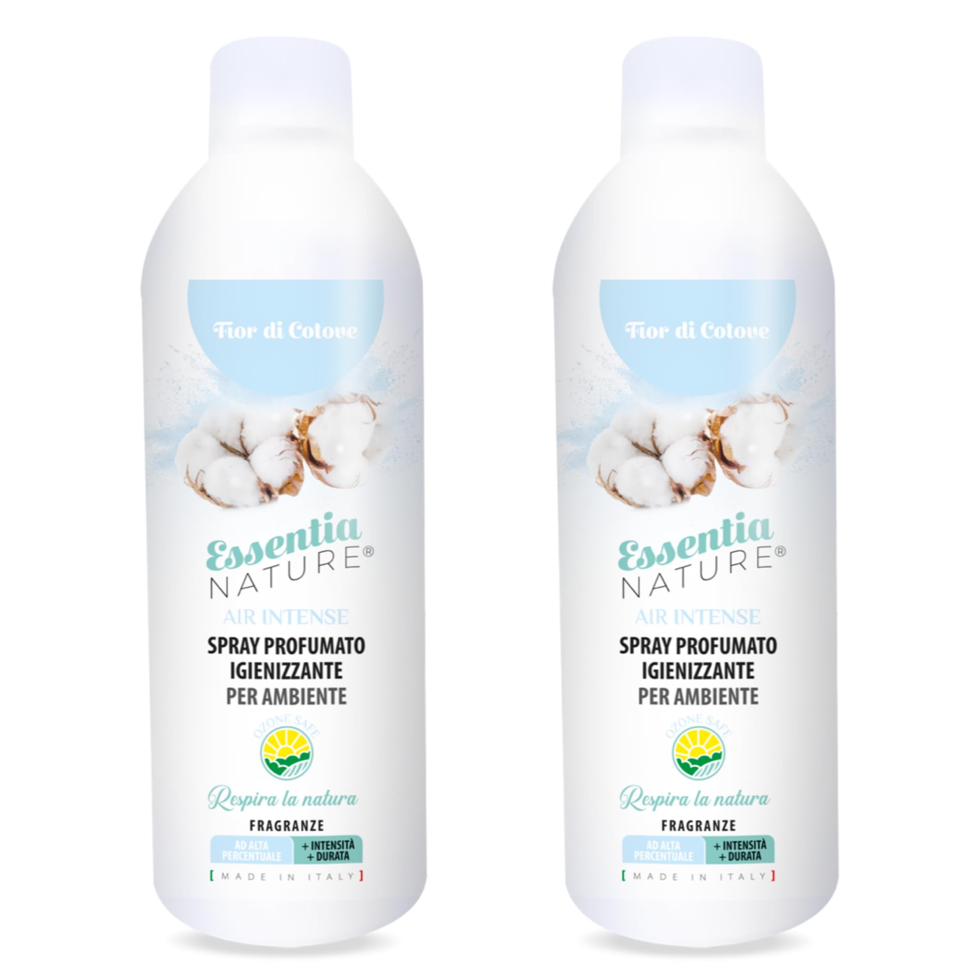 ESSENTIA Le nuvole, Profumo Igienizzante Spray per Tessuti e Superfici + Air Intense, Spray Profumato per Ambiente | Fior di Cotone