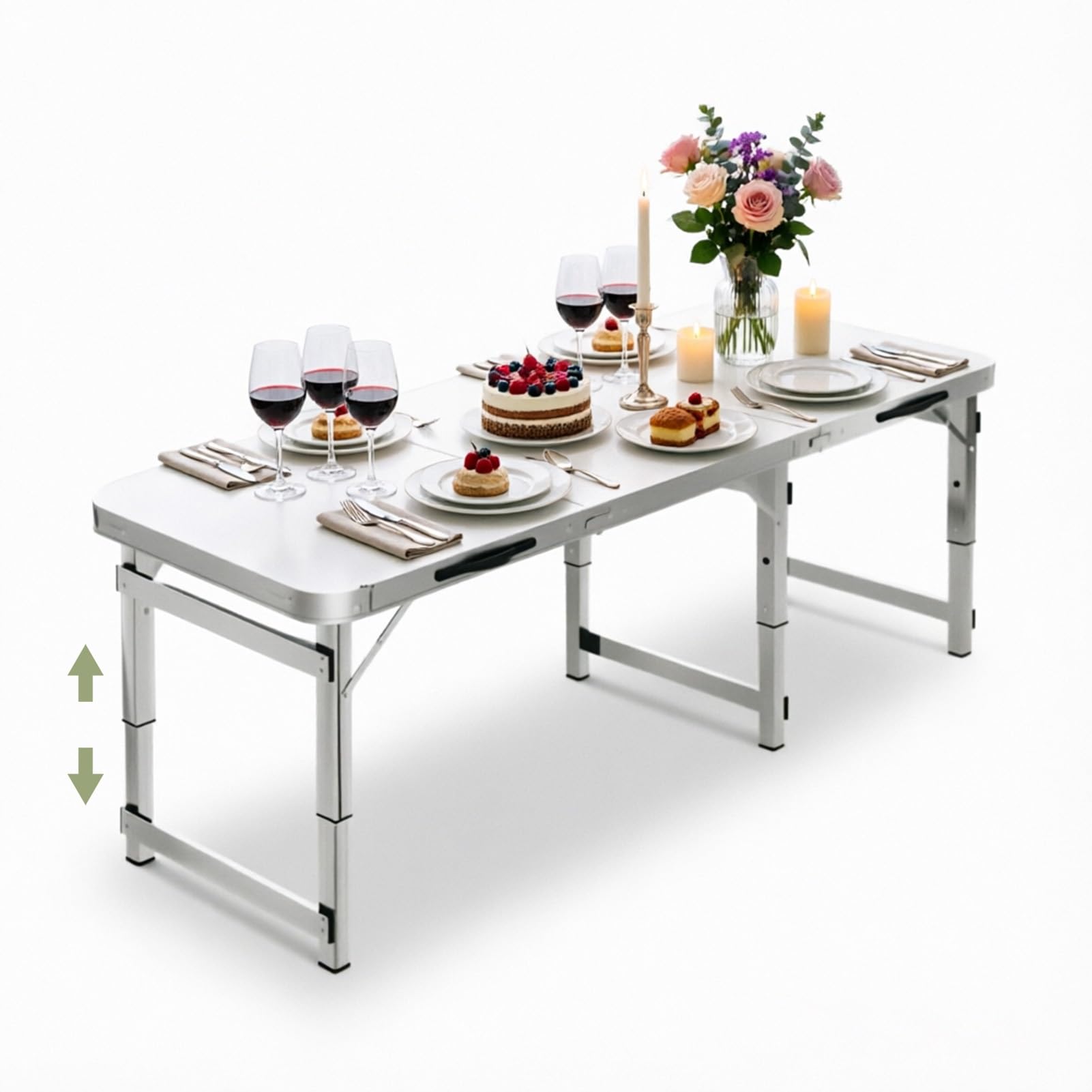 Tavolo da campeggio in alluminio resistente | Tavolo pieghevole leggero e portatile con maniglia integrata | Tavoli da pranzo da esterno regolabili a 3 altezze(Bianco,120cm/3.9ft)