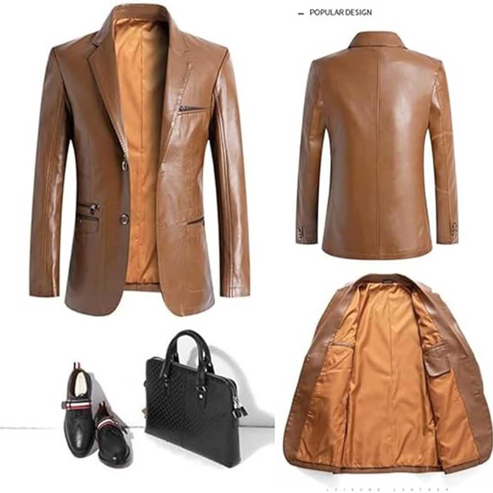 Veste blazer en cuir d'agneau pour homme, coupe classique, doublure boutonnée, style moto avec plusieurs poches