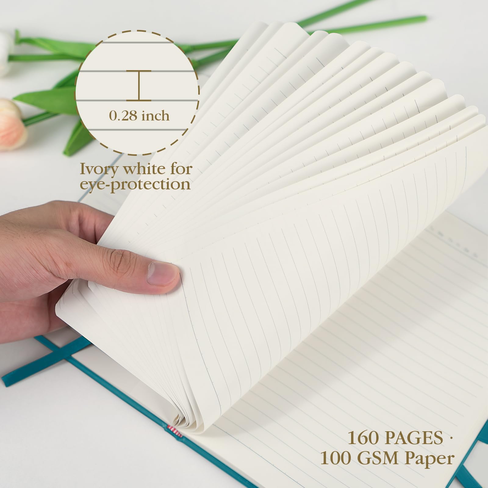 ONAVIA Quaderno a righe formato A5, carta spessa da 100 g/m², confezione da 4 quaderni con copertina rigida per scrittura, lavoro, viaggi, scuola, università, diari a righe per donne e uomini, in