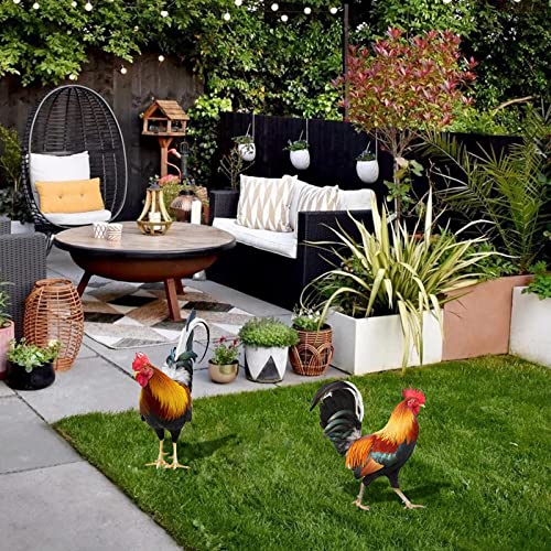Yejahy Set Of 2 Rooster Decor, Acrylic Yard Chicken Decorations, Outdoor Garden Statues, Chicken Ornaments Yard Art For Backyard, Lawn, Pathway, Garden, Lawn #TOP6