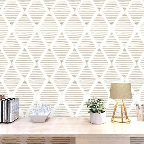 Miniatura 6 de Papel tapiz moderno de color blanco y beige para despegar y pegar, a rayas, extraíble, de vinilo, impermeable, papel de contacto, estante de papel