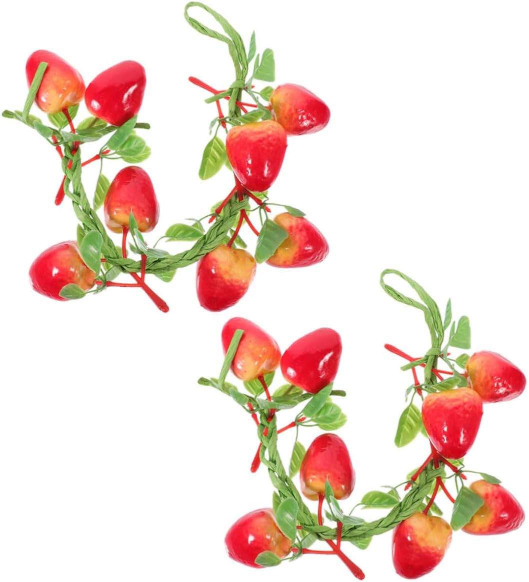 GARVALON 2pcs Decorative Strawberry Garland Artificial Strawberry Vine for Home Decor Photography Props and Party Decorations Lifelike Simulation Fruit Fine Craftsmanship