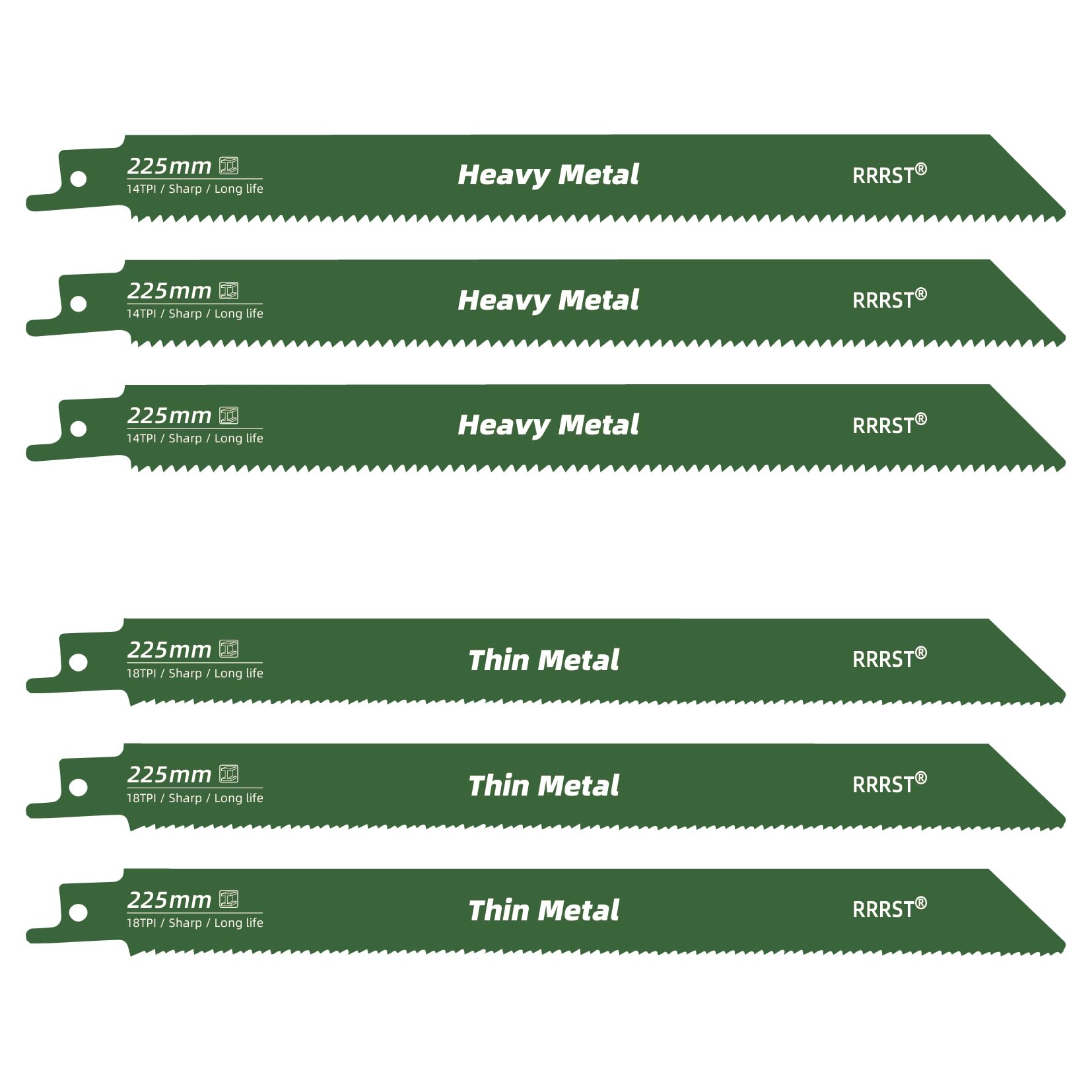 Juego de 6 hojas de sierra sable de 225 mm, 3 piezas 14TPI para metal pesado, 3 piezas 18TPI para corte fino de metal, fácil y duradero