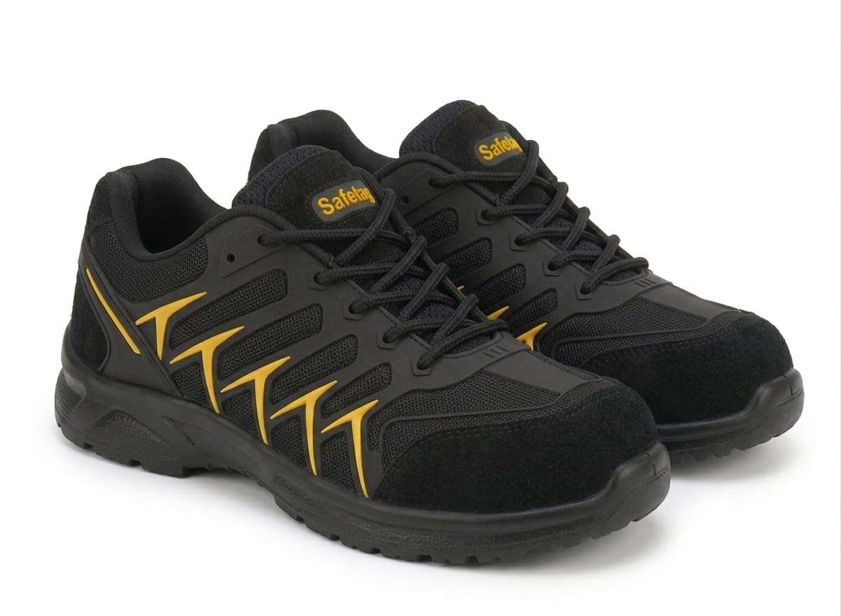 Men's Black Safety Shoes, Lightweight Breathable Work Footwear with PU Sole, Lace-Up Style ST-0007-image-23
