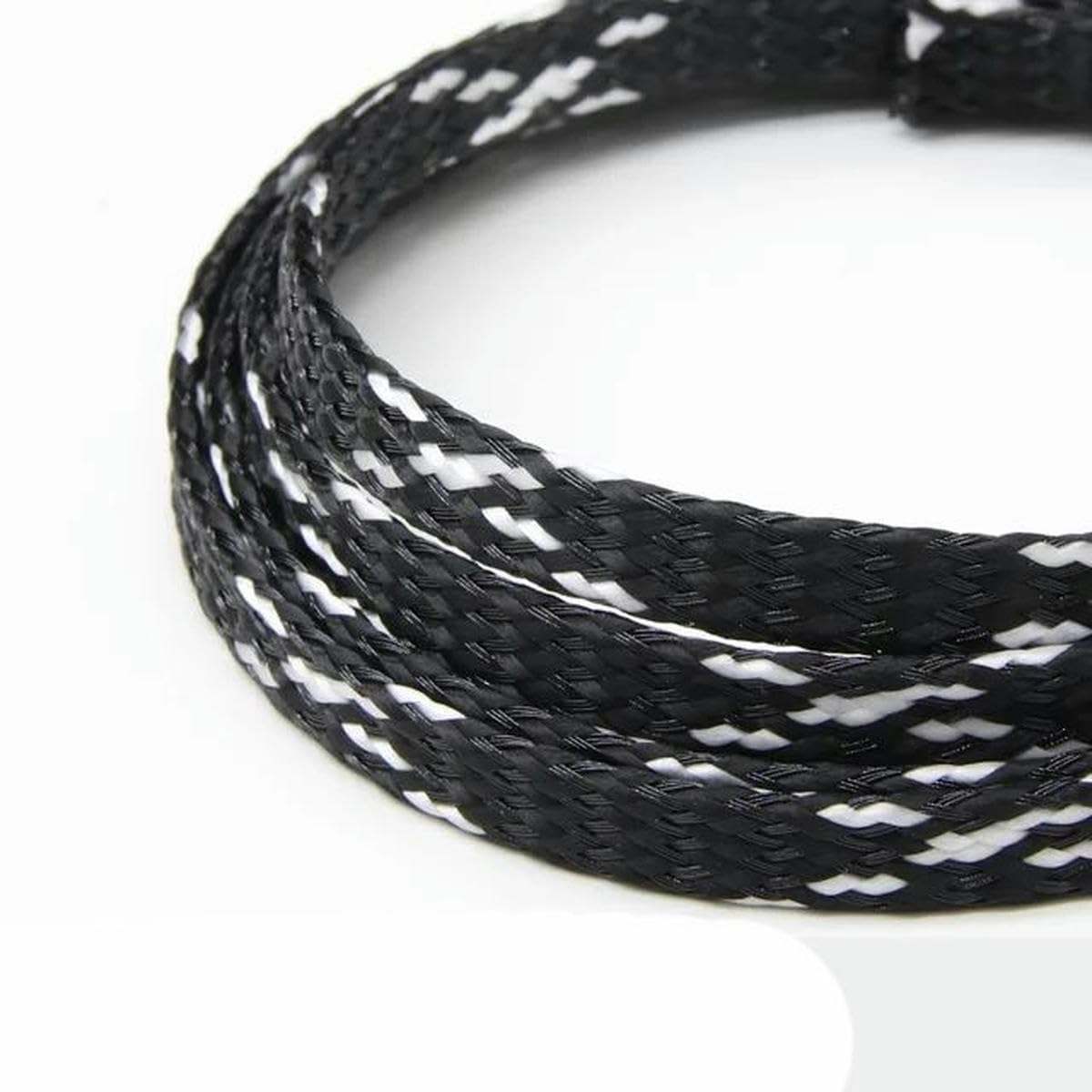 1/5/20/50M Funda Trenzada expandida PP Algodón Pet Hilo 4 8 12 mm Envoltura de Alambre Suave Cable Aislado Protección Línea Arnés Cable Funda-Negro Blanco Negro-08 mm-50 Metros