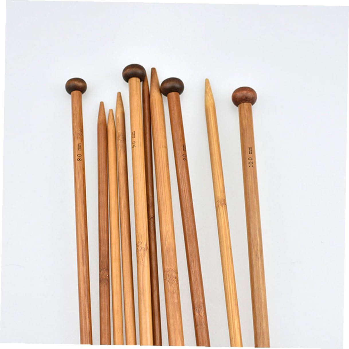 LOLIPPYY Juego de 18 Pares de Agujas de Tejer Rectas de 35 CM Sola Punta Madera de Bambú Oscura Accesorios para Tejer Suéteres Largos y Costura DIY