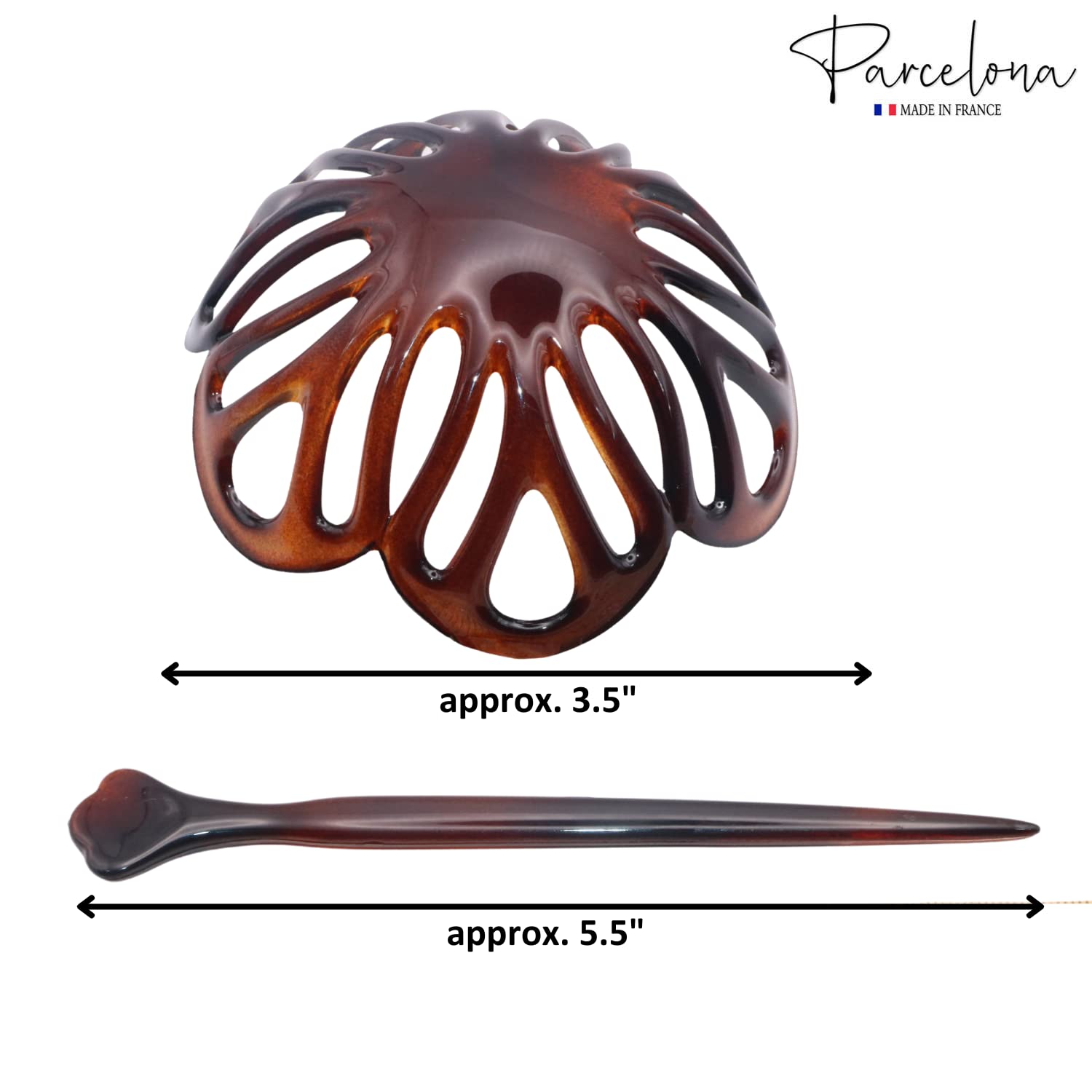Parcelona French Radial Tortoise Shell Hair Bun Cover with Stick - 3.5 Inches Diameter by Parcelona
