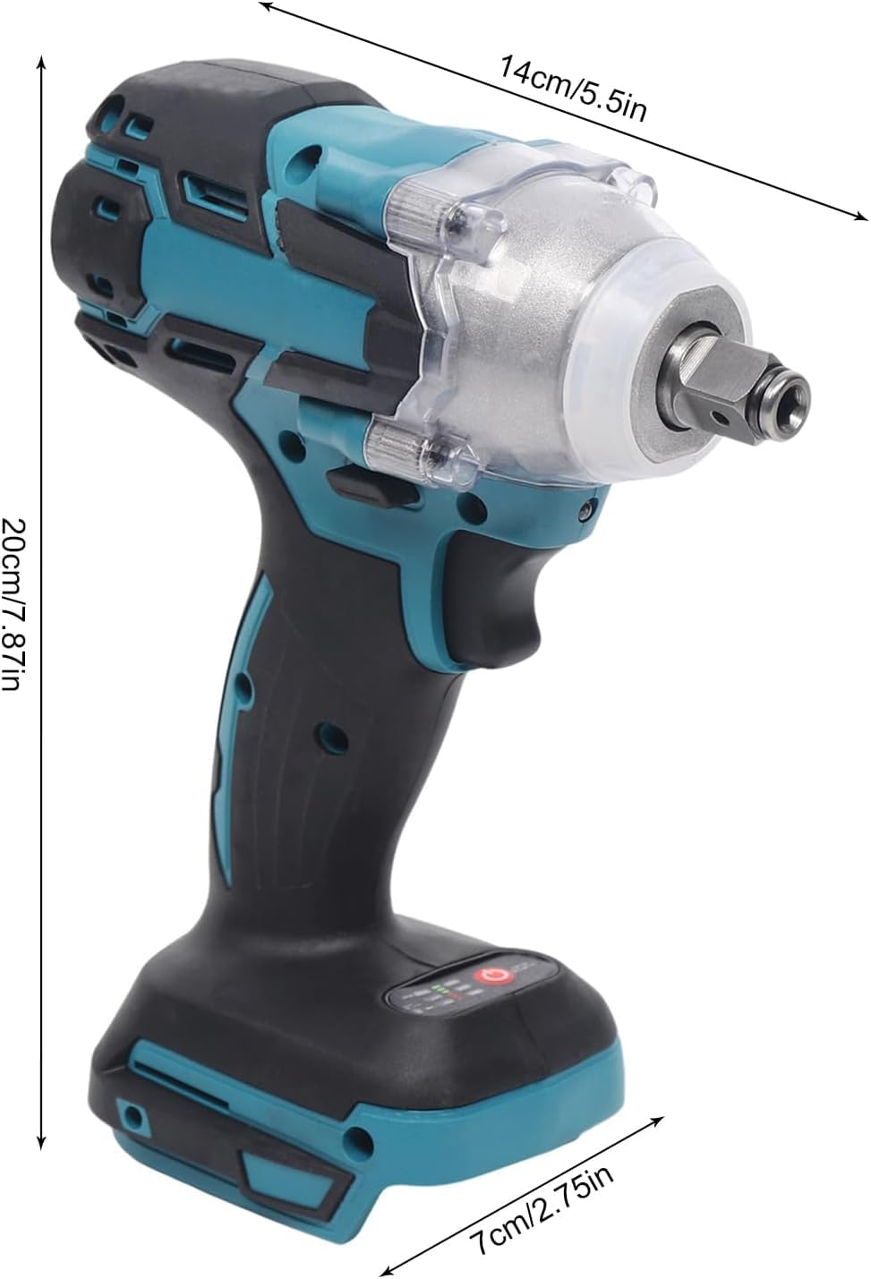 Llave de impacto eléctrica de 18 V, 1/2 ‘cuadrada, batería sin escobillas, par de torsión, 350 Nm con luz LED, 0-4000 rpm (sin batería ni cargador)