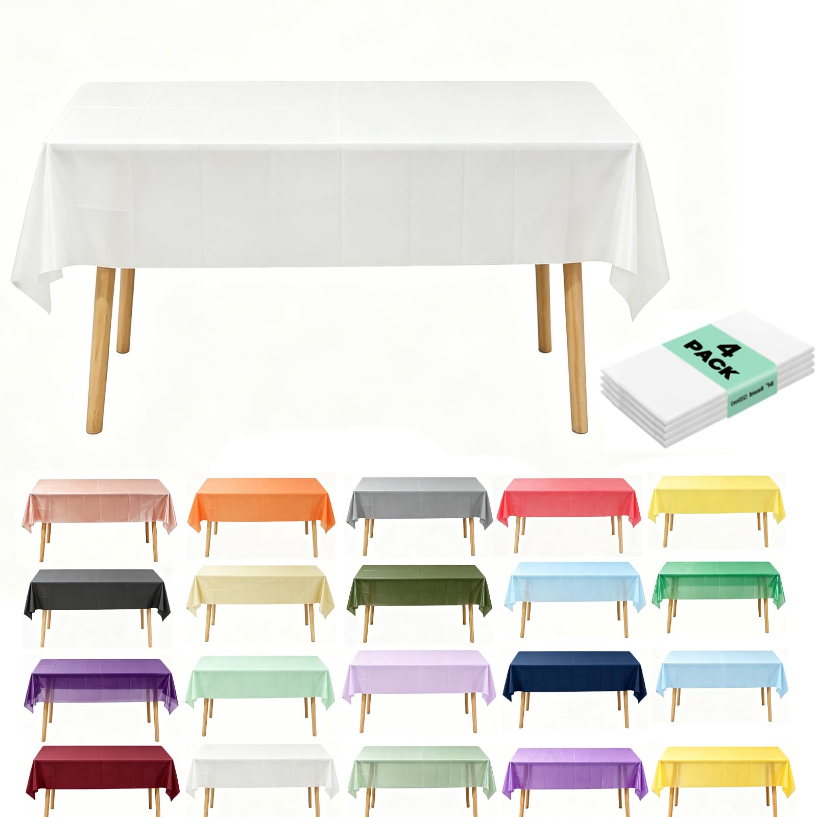 4Pack Plastic White Table cloths Party for Rectangle Table, Decorative Paper Tablecloth for Parties Disposable, 137x274cm White Party Decoration Tables Cover for Picnic,Baby Shower,Birthday,Wedding