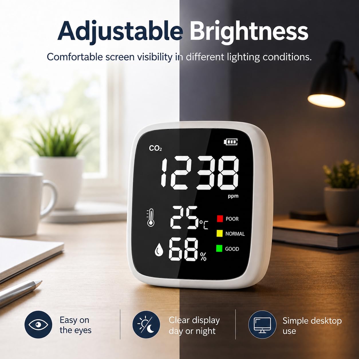 Compteur de CO2, 3 en 1 Moniteur de qualité de l'Air Détecteur de CO2, Température, Humidité, 400-5000 PPM Indicateur CO2 Moniteur de Dioxyde de Carbone pour Maison,Bureau, Ecole,Voiture