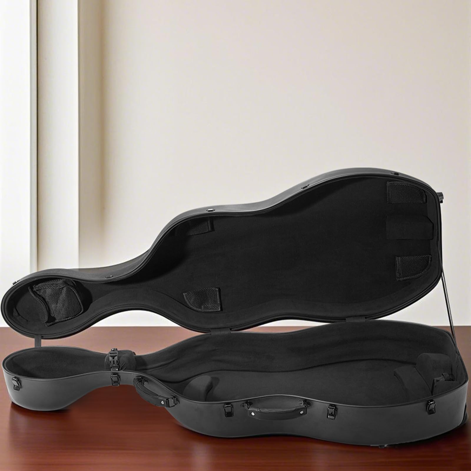 VEVOR 4/4-Cellokoffer in voller Größe, Verbundkohlenstofffaser, tragbare Reisetragetasche, mit Weichfutter, Zwei Schultergurten, Kratzfest, professionelle Celloform, für Cello, schwarz