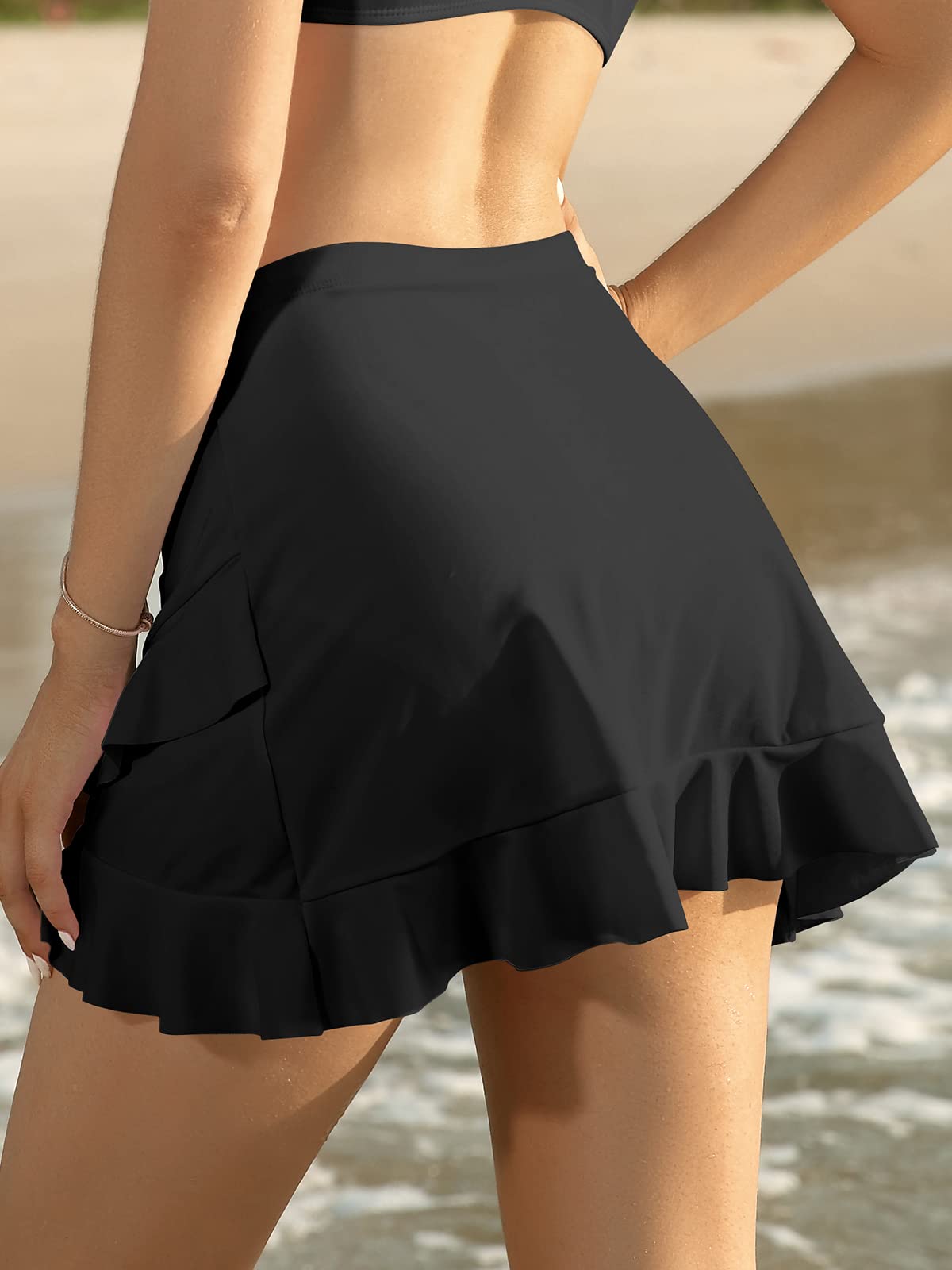 SHEKINI Traje de Baño para Mujer Elegante Ruched Bikini Falda Corta Incorporada Pantalones de Bikini Deportivo Verano Falda de Baño con Cordón de Playa — view 2