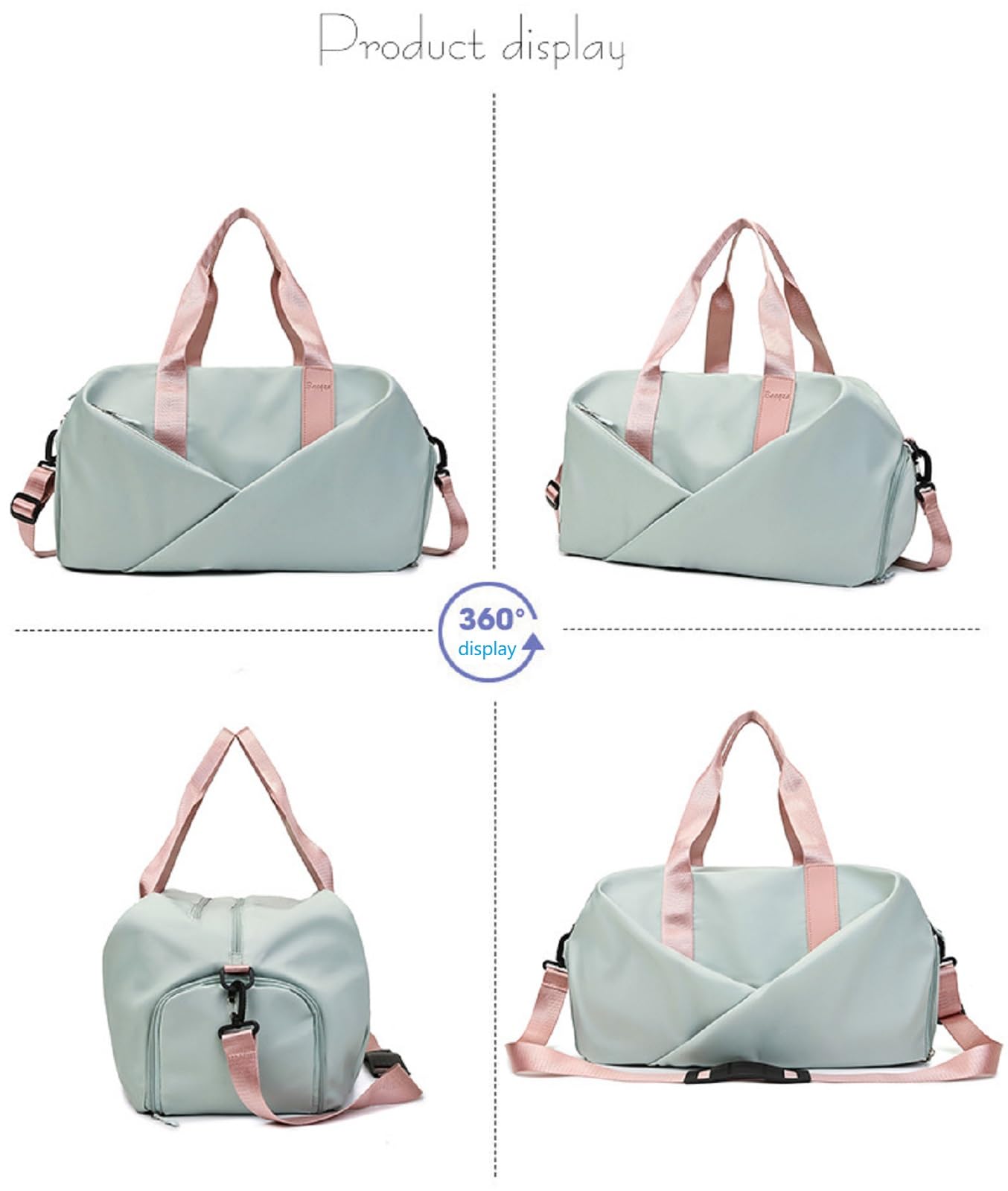 Sac de sport, sac de sport pour femme, compartiment à chaussures séparé, sac de yoga, sac de plage séparé pour séparation humide et sèche, Vert et rose, Large, Loisirs