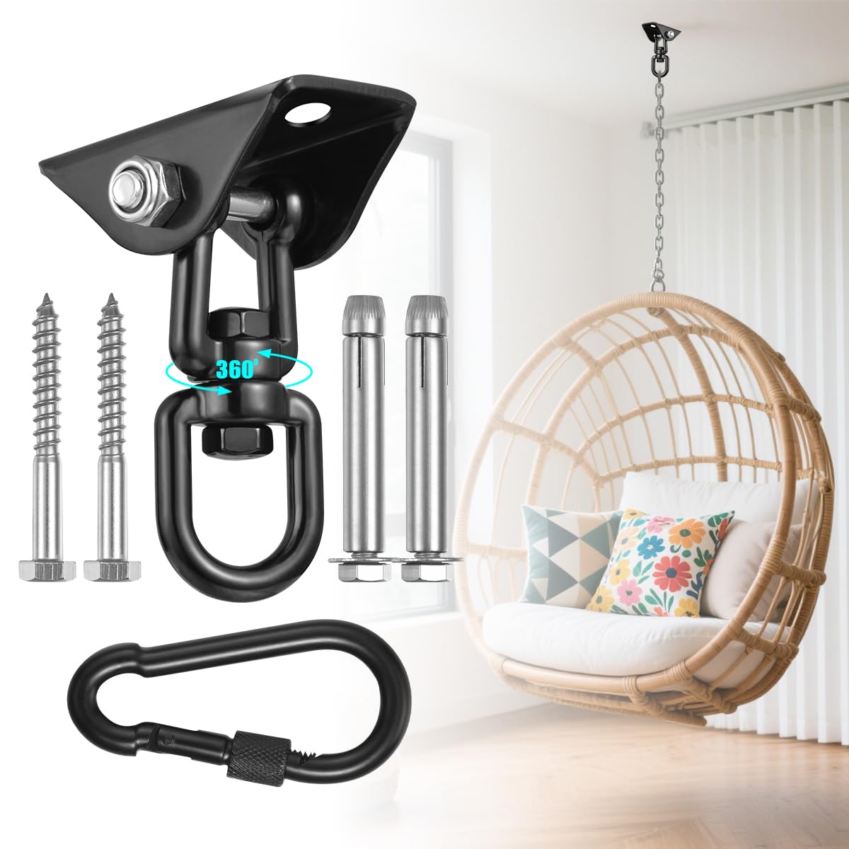 ④ YOSE ハンモック吊り下げキット 360°回転 耐荷重1200ポンド高耐久 Amazon.co.jp: YOSE ハンモック吊り下げキット 360°回転 耐荷重