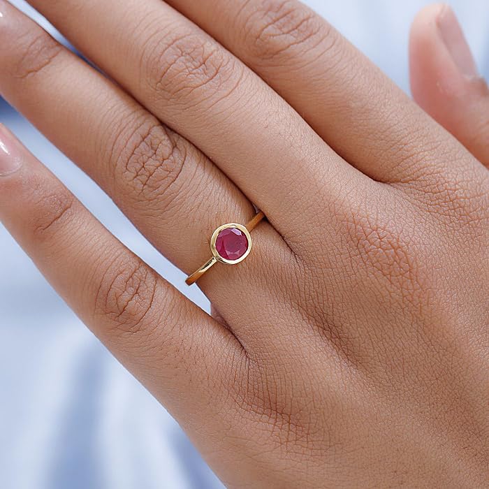 Image of 925 Sterling Silver 18K Gold Plated Birthstone 2 Ct Solitaire Natural Gemstone Ring for Women | Fine Jewelry Gift for Wife, Girlfriend, Sister, Birthday, Anniversary, Rakhi, Rakshabandhan, Valentine's
