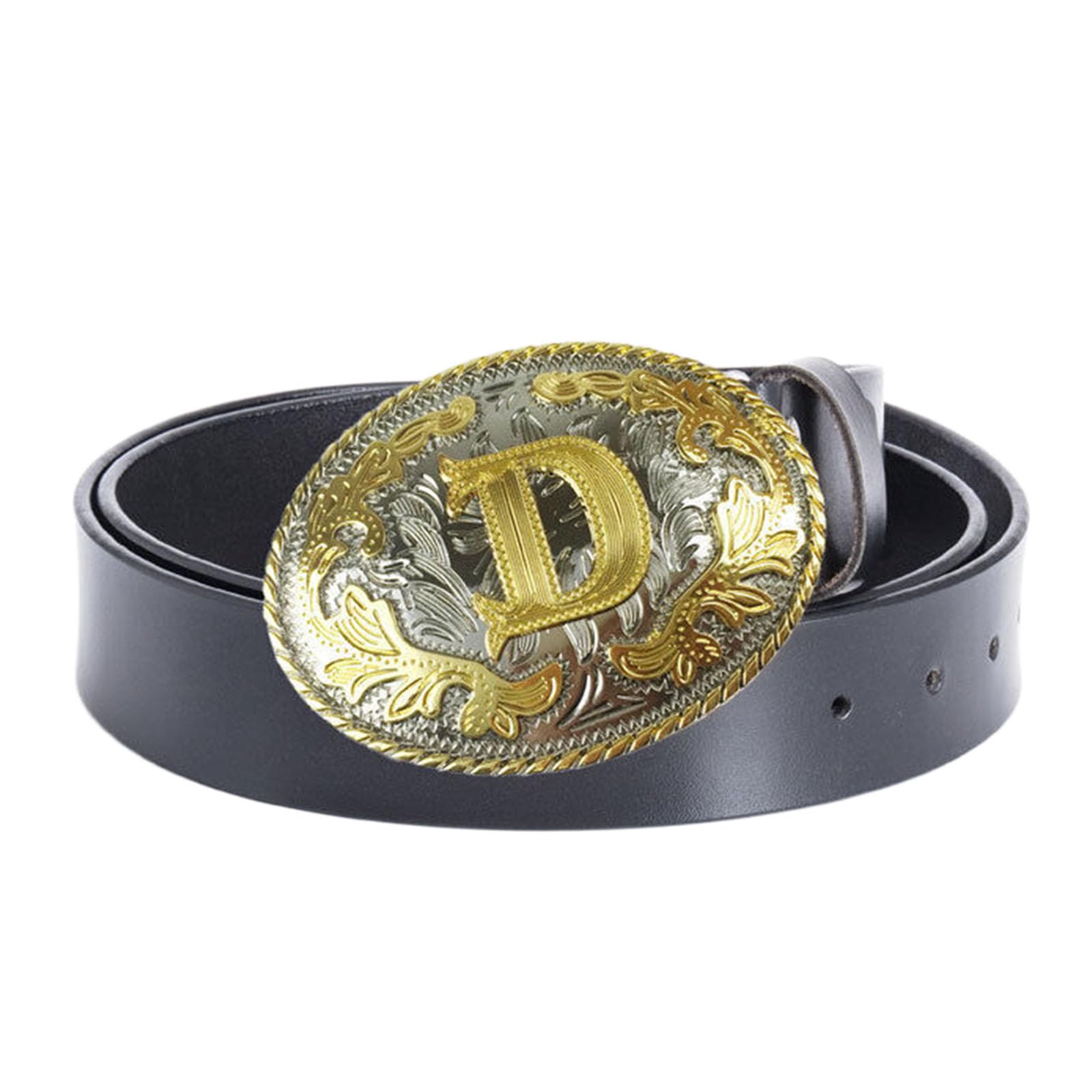 Jiary Unisex D Black ,100Cm/39.4'',Mens Belts Leather, Cowboy Western Belt For Men With Fcde English Letter Pattern Oval Alloy Buckle