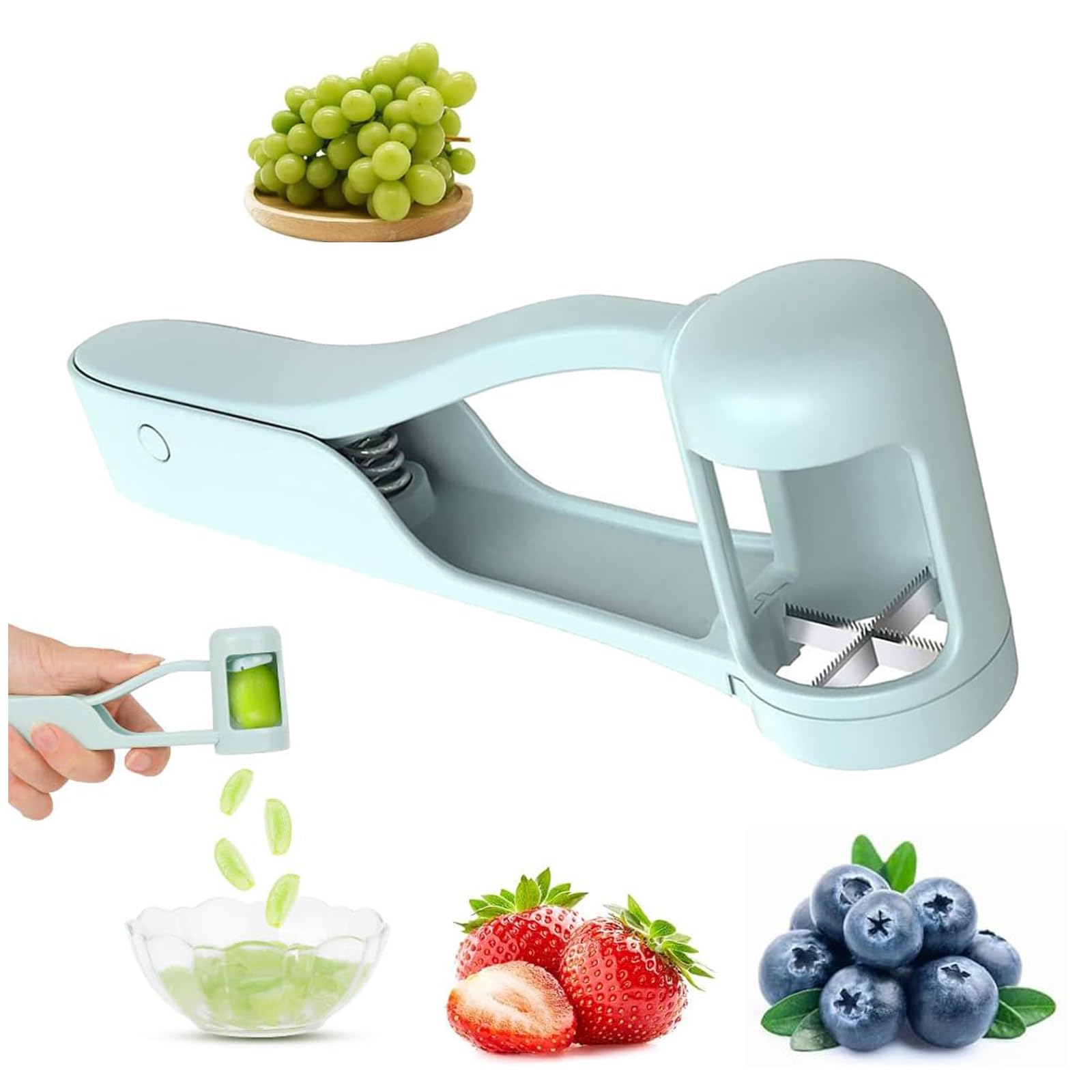 Traubenschneider Obstschneider, Multifunktionaler Traubenschneider & Obstschneider Viertelschneider für Trauben Tomaten Erdbeeren, Sicherer Küchenhelfer für Obstsalat und Gemüse, ABS und 304 Edelstahl