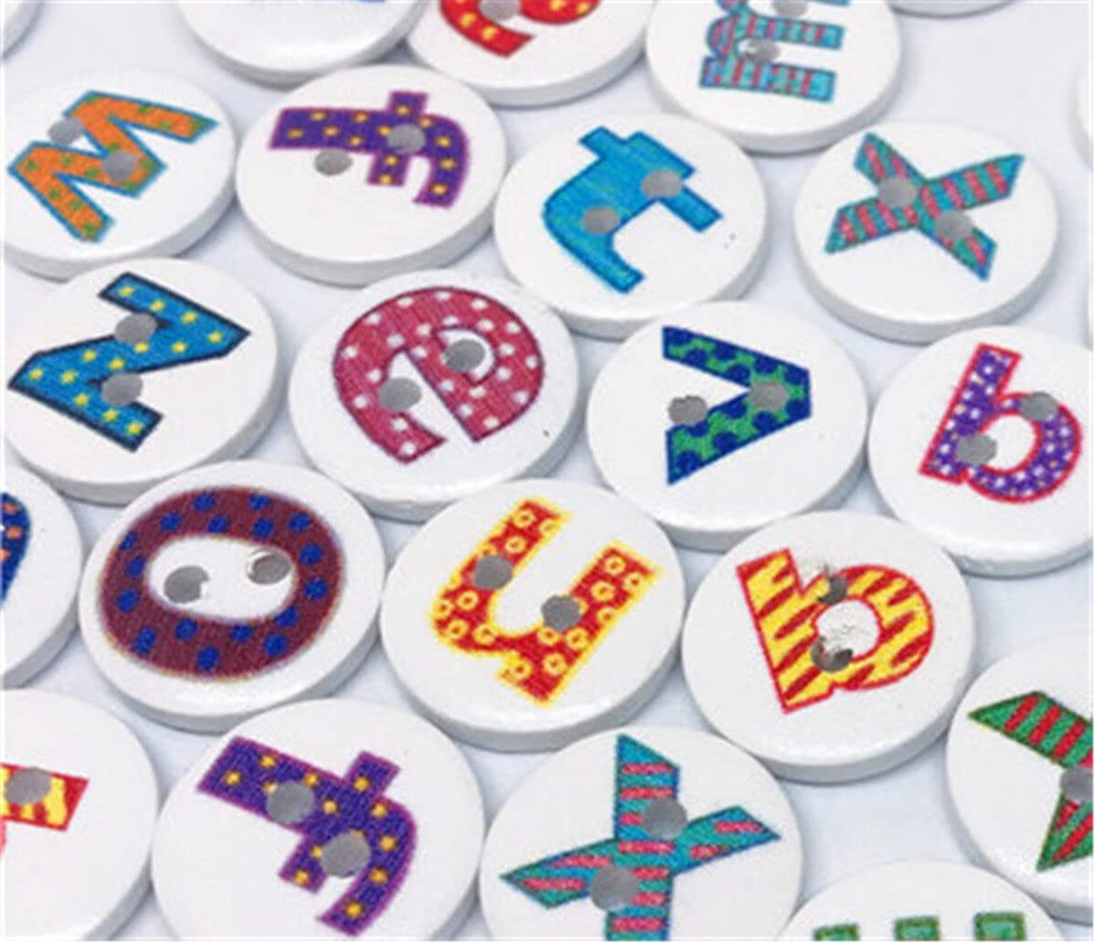 100pcs Bouton À Coudre En Bois Mixte Lettre Peinte Alphabet